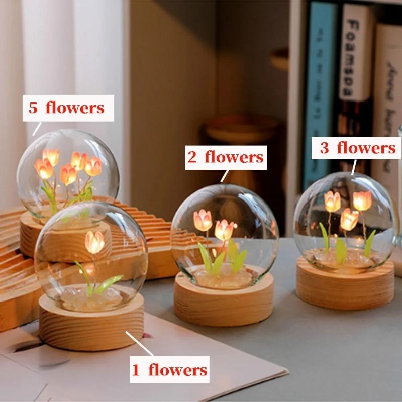 Cute Bedroom Room Decor Floral Lamp Tulip Night Light Valentines Day Gift Lampara Tulipanes Girlfriend DIY Material Handmade