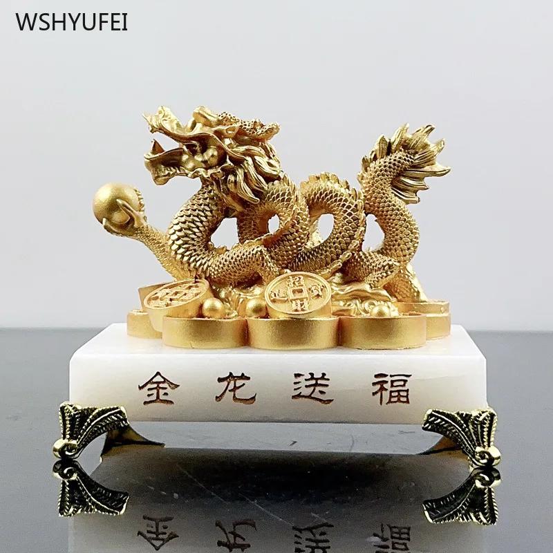 Zlatý drak Dárková dekorace ve tvaru draka Sochařství Řemesla Obývací pokoj Bytové dekorace Dárek k nastěhování Feng Shui Doplňky