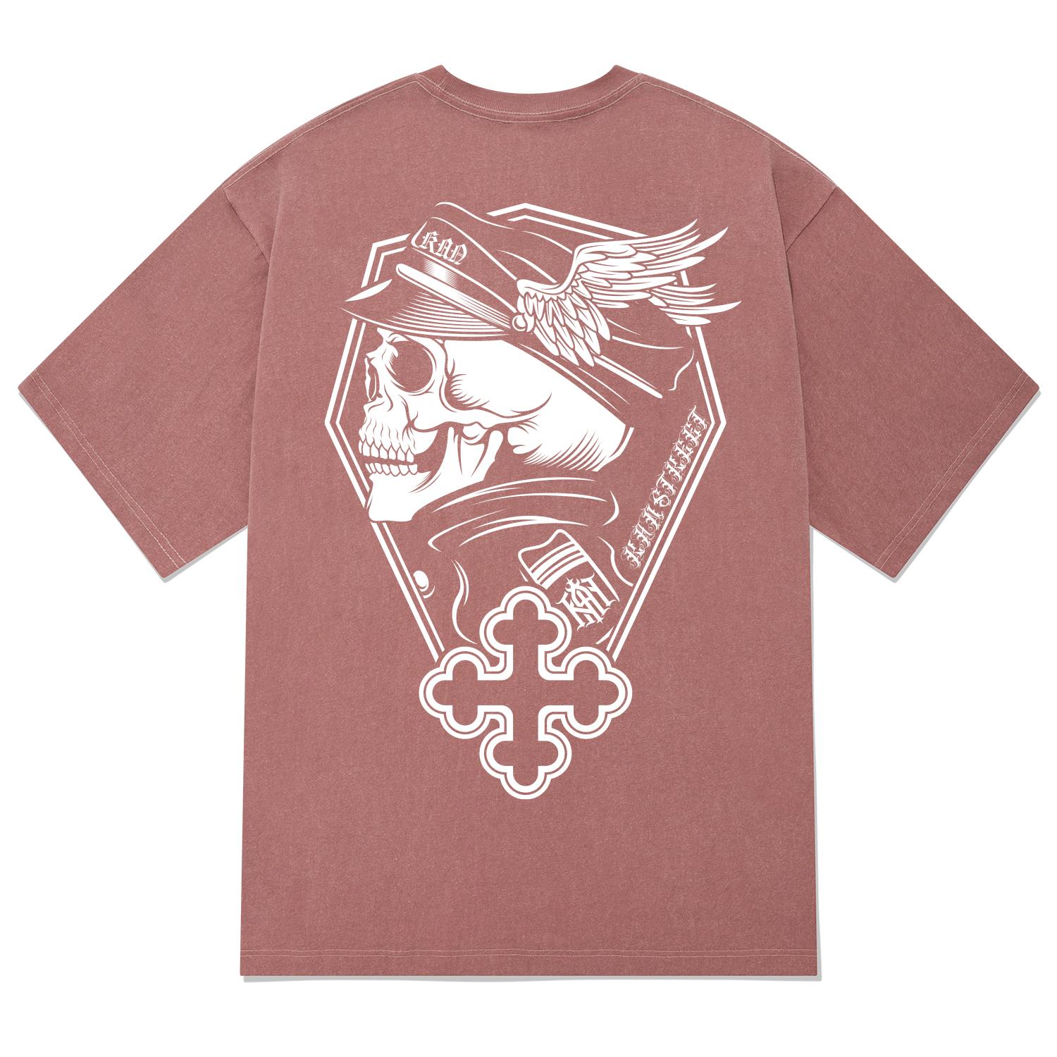 Khan 6312 Ktpp0119 Ghost Skull Pigment Short Sleeve T-Shirt - Pink Pink/M