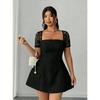 Plus Size French Square Neck Lace Dress Waist Fitted Slim Little Black Dress Sexy Backless Dress Fashion Elegant Comfortable Versatile Dress