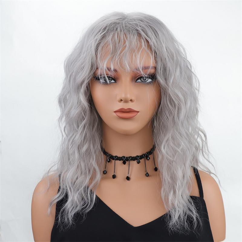 Synthetic Natural Wig Long Curly Hair for Women Daily Use Wig with Bangs Cancer Patient Gift Outfits Costume Wigs