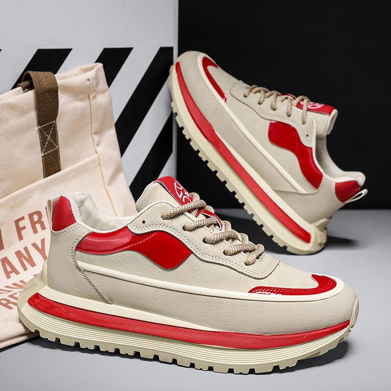 Men's shoes spring and autumn tide brand versatile student casual leather surface sports running thick sole heightening dad tide shoes non-slip