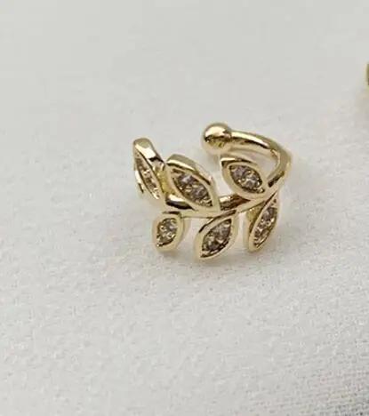 

925 Sterling Silver Crystal Leaf NO-Pierced Clip Earrings For Women Girl Fashion Ear Cuff Wedding Party Jewelry Brincos Gift золотий