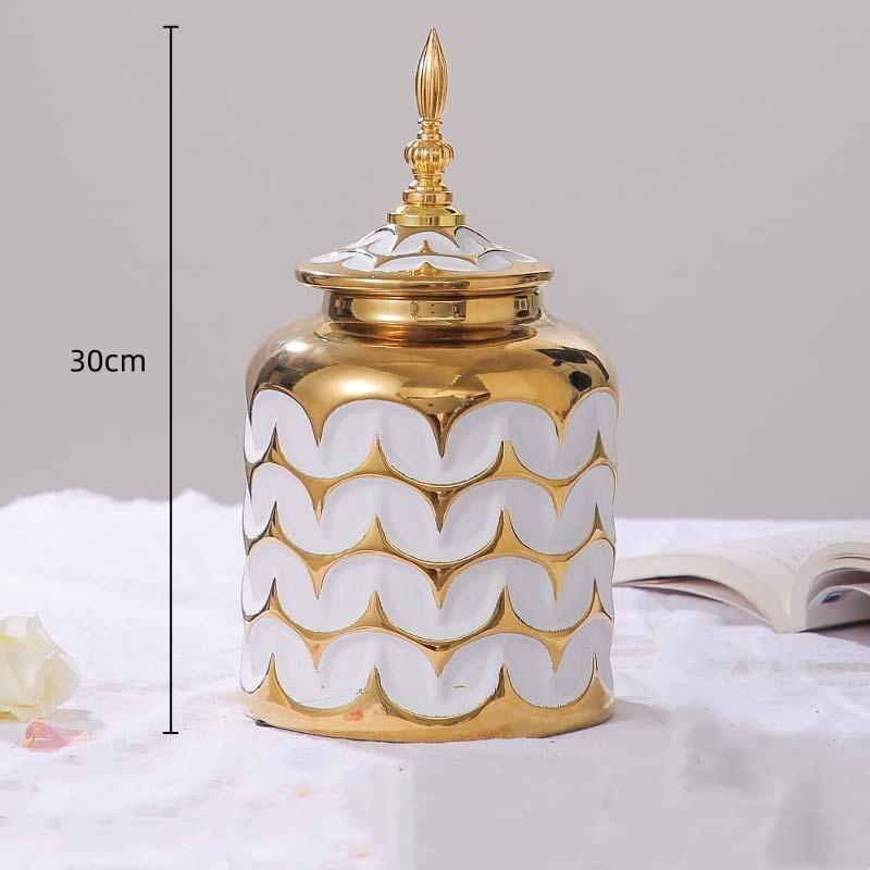 Ceramic Checkmate Jar Ginger Jar Flower Vase Plaid Gold Storage Tank Porcelain Bottle Home Decoration Accessories