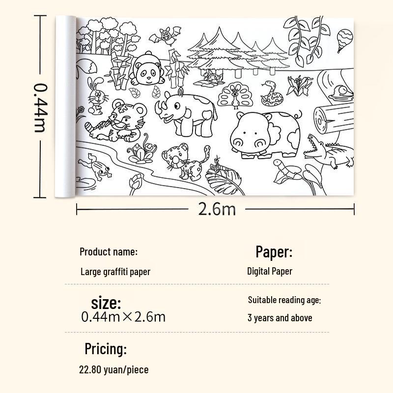 Children's Long Doodle Coloring Roll - Stick-on, No-Mess Wall Canvas for Drawing and Painting