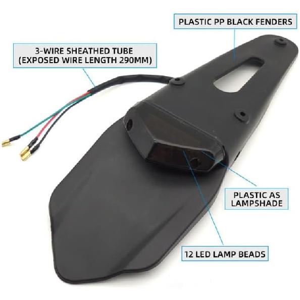 Motorcycle Dirt Bike Rear Fender Brake Stop TailLight Motocross Enduro Mudguards 12 LED Tail Light