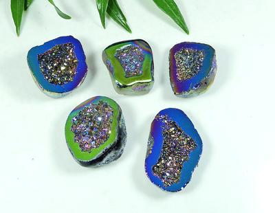 23-31 MM Rainbow Titanium Aura Agate Druzy Fancy Loose Gemstone 5 Pcs Lot SY-103