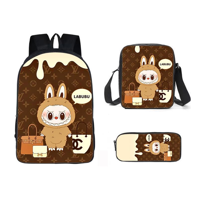 

Школьный рюкзак новый принт набор из трех предметов мультяшный кролик студенческий рюкзак ранец пенал мальчики и девочки three-piece backpack