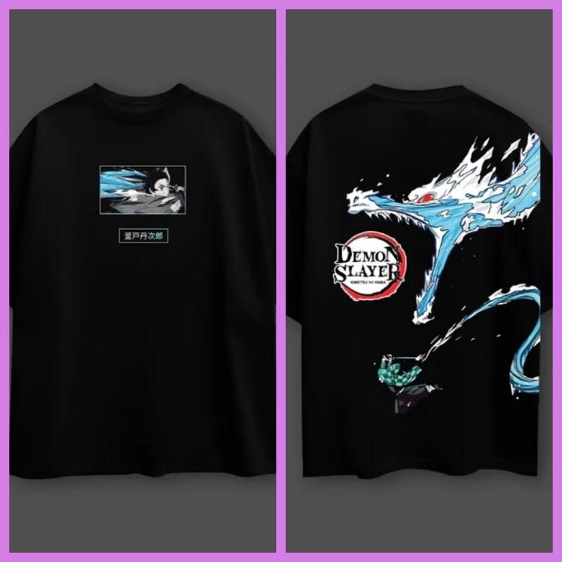 

Demon Slayer Anime Water Dragon Oversized Black Tshirt Men and Women Breathable High Quality Y2K Short Sleeve Summer Tshirt S