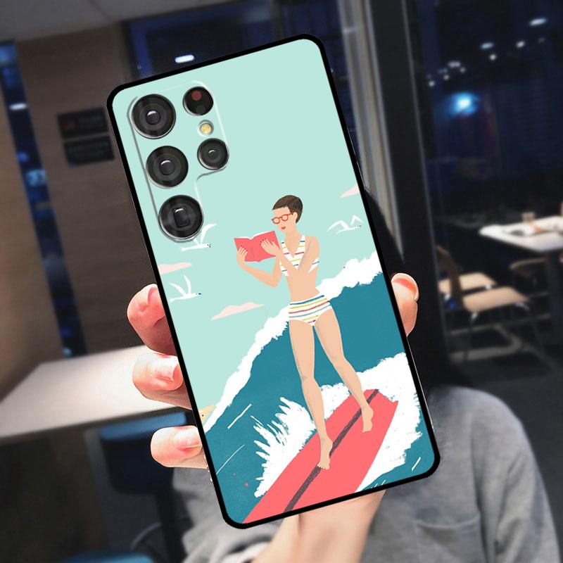 Surfboard Surfing Surf Girl Cover For Samsung Galaxy S25 S24 S21 S22 S23 Ultra S9 S10 Plus S24 FE S21 FE Phone Case