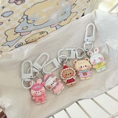 Animal Funny Cat Key Ring Resin Bear Bag Pendant Lovely Rabbit Doll Key Chain  Schoolbag Pendant