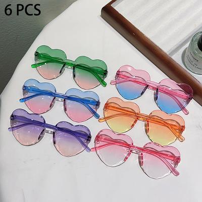 1/6 Pcs Rimless Heart Shaped  Sunglasses for Kids  New Cute Multi-color Children Shades Ins Trendy Design Decor Sun Glasses