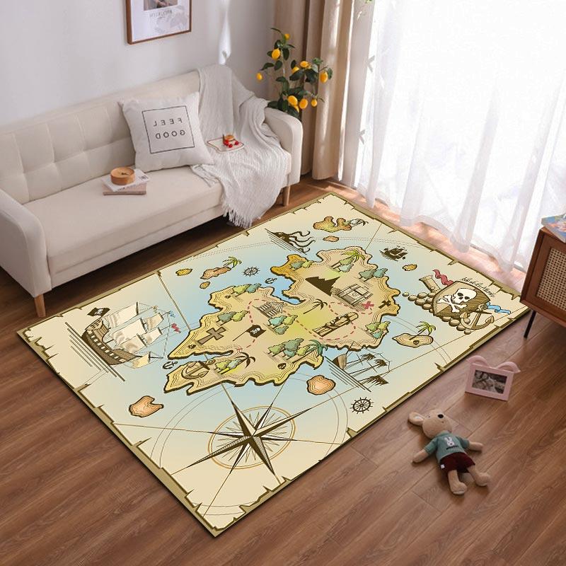 

Pirate Treasure Map Carpet with Ship and Island Adventure Theme Suitable for use as an anti-slip for living room bedroom sofas 40x60cm( 15x23in )
