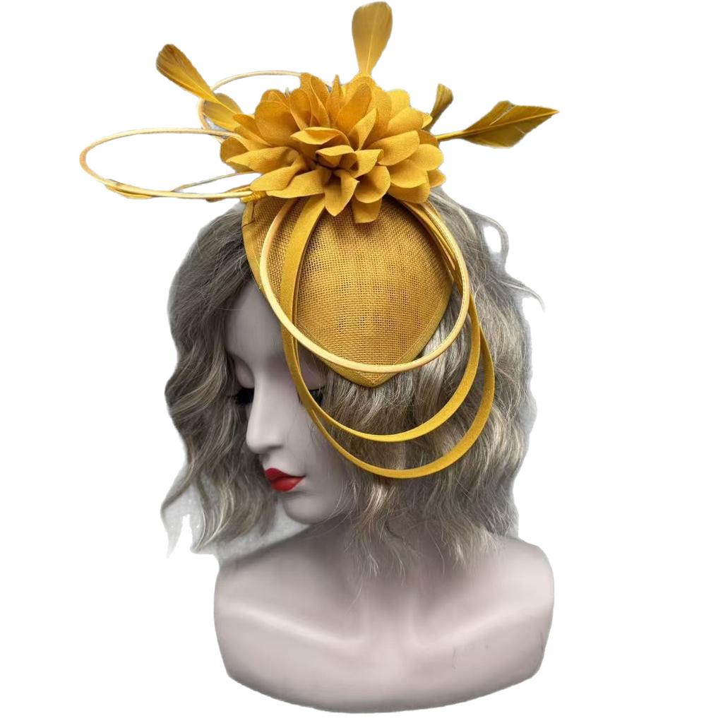 Top hat, three-layer linen yarn, premium headband, headgear, Yan Hui hair accessories, feather, big hat, mesh hat, top hat.