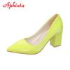 Aphixta New 2.9Inch Pointed Tou Patent Leather Shoes Women Pumps Purple Colorful Thick Heels Work Pointed Toe Heels Plus Size 50