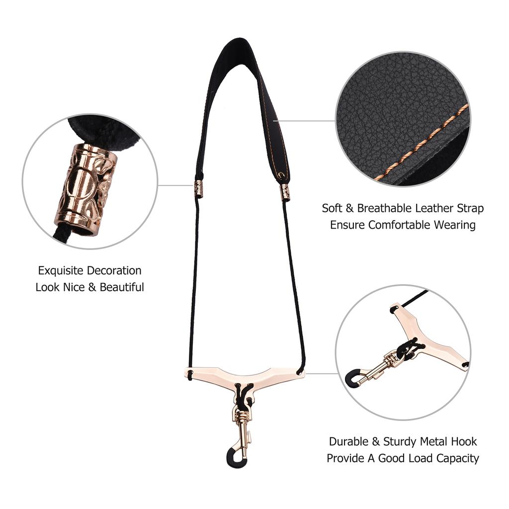Saxophone Neck Strap Soft Leather Padded Sax Strap with Metal Hook for Saxophones Clarinets