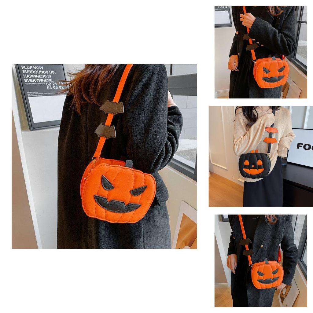 Trendige Mini-Kürbis-Umhängetasche für Halloween mit kreativem Color-Blocking-Design
