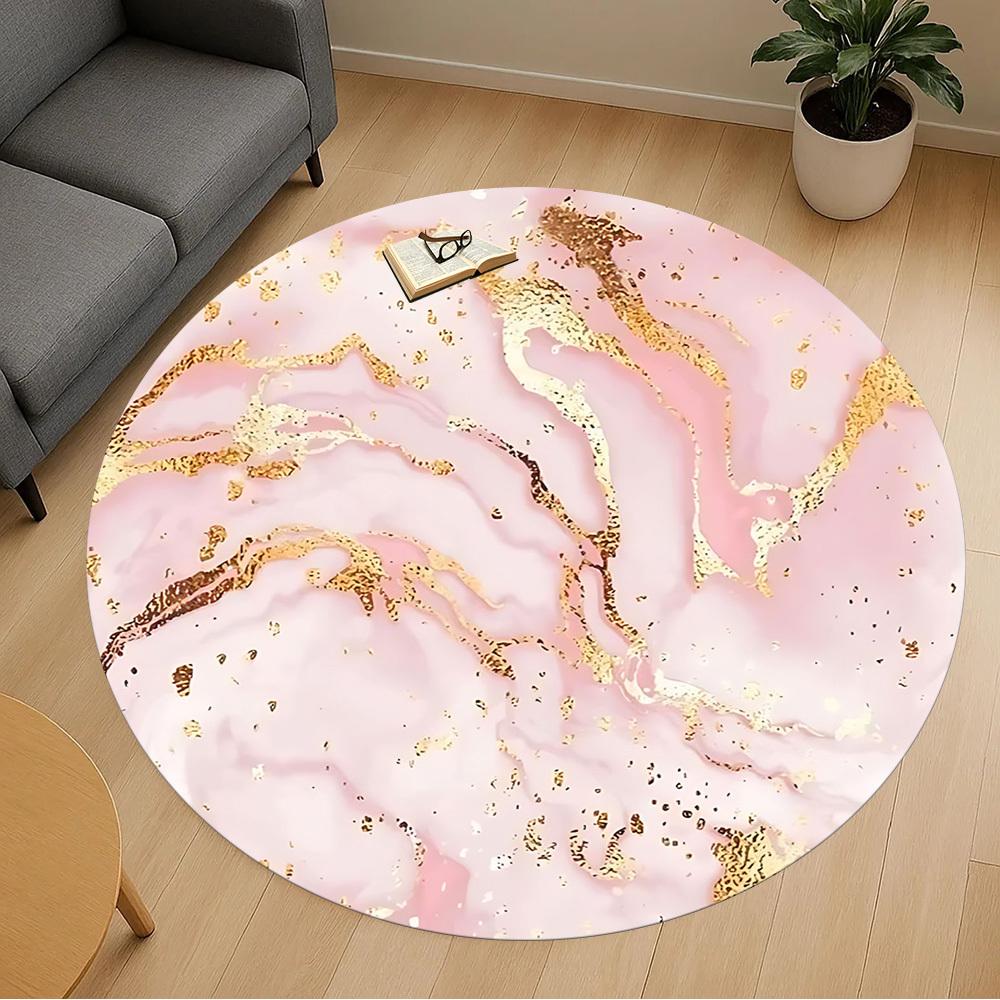1pc Marble Pink Marble Gold Round Chair Mat Area Rug - Non-Slip, Floor Mat for Office, Bedroom, and Indoor Decor C1125012