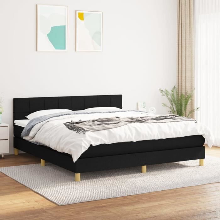 3140627 vidaXL Bed with Box Spring and Mattress Black 160x200 Cm Fabric