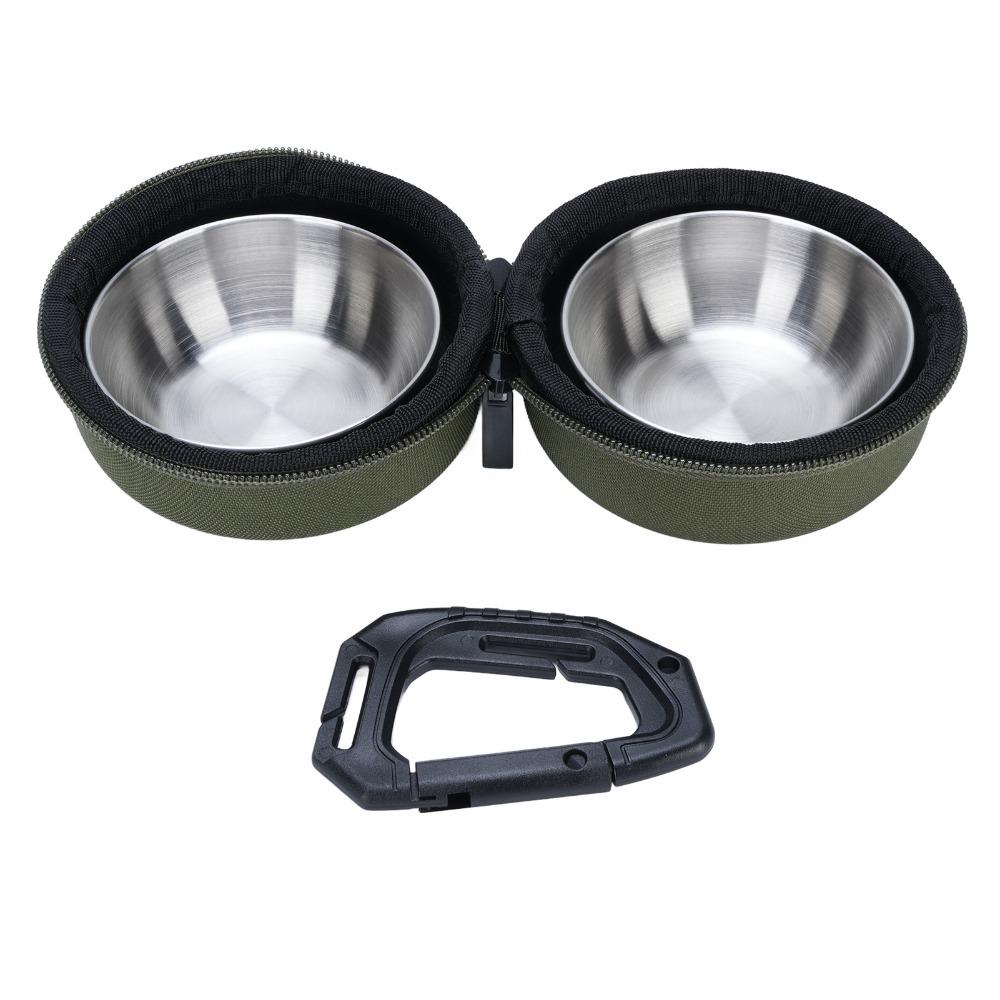 Stainless Steel Portable PET Bowl Set Green and Khaki Travel PET Feeder  PET Feeding