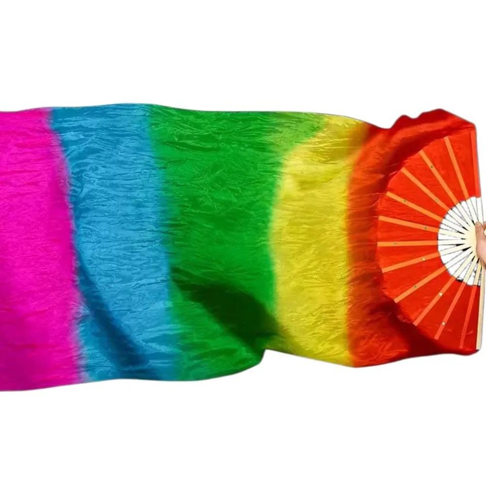 Exquisite 150cm Belly Dancing Fan Gradient Color Bamboo Dance Long Fan Chinese Style Imitation Silk Yangko Dance Props Women