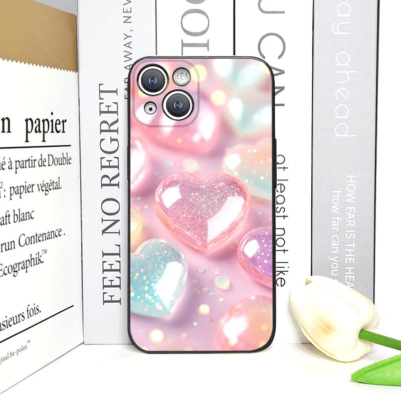 Stylish Pink Heart-Shaped Crystal Phone Case for iPhone 17 16 12 11 14 Plus 13 14 15 Pro Max 12 13 Mini X XS MAX XR Soft Covers