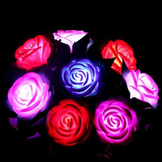 Charming Glow Rose LED Light Pattern Garden Room Faux Flower Lamp Decor