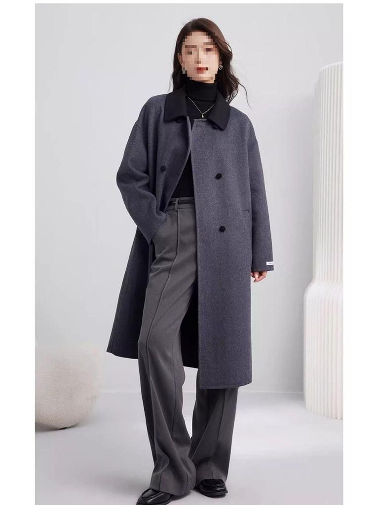 Women's Mid-Length Beige Wool Coat - Elegant French Casual Loose Fit, Petite Plus-Size, Thickened Winter Outerwear 2025.