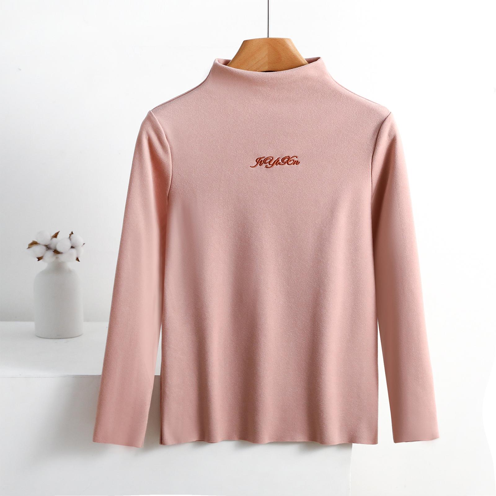 

Women s Fashion Solid Colour Long Sleeve Fleece Thickened Top XL розовый