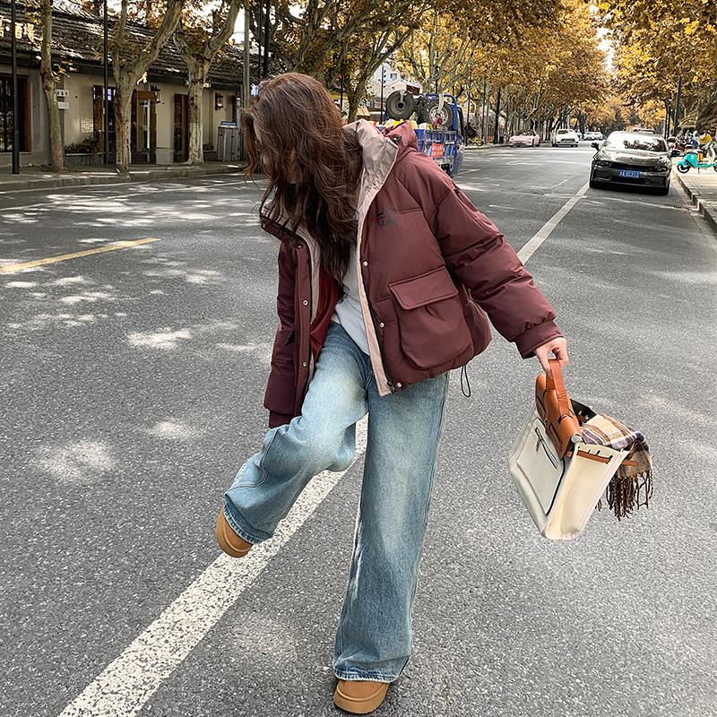 Jesień Zima Pogrubiona Ciepła Parka Kobiety Casual Słodki Jednolity Kolor Duża Kieszeń Luźny Płaszcz z Kapturem Kurtki Odzież Wierzchnia