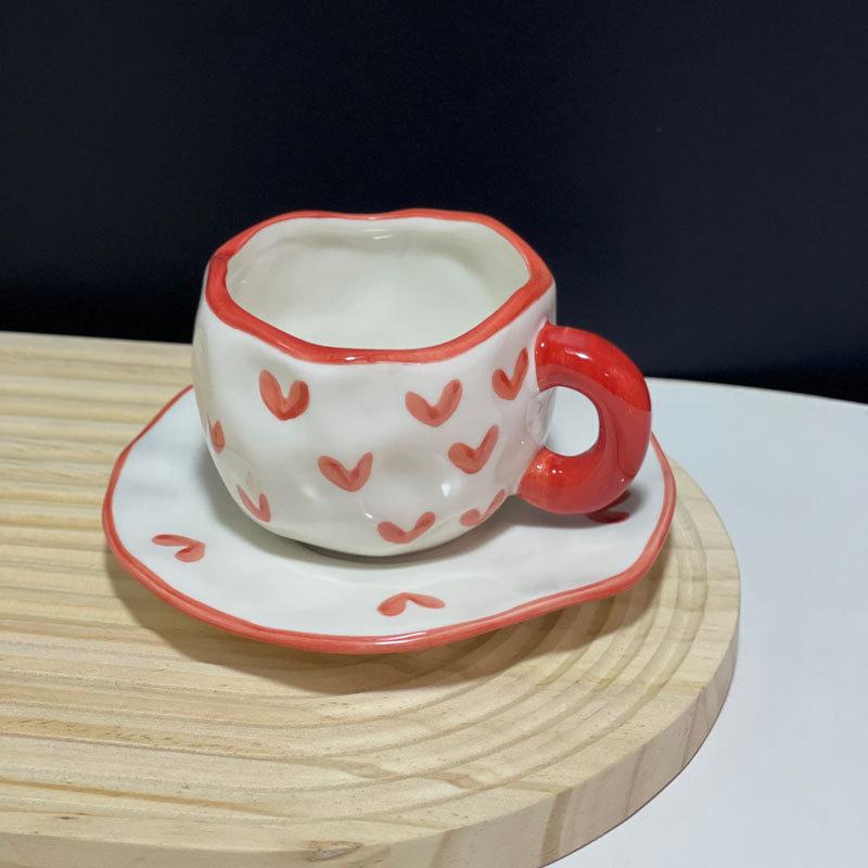 Hand Painted Blue Sky White Clouds Coffee Mug with Saucer Ceramic Handmade Tea Cup Saucer Set Lovely Gift Irregular Coffee Mug