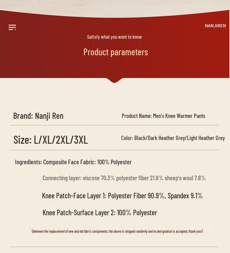 Nanjiren Men's Thick Thermal Pants with Knee Pads