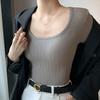 U-neck Sweater Solid Color Slim Knitted Sweater T-shirt Long-sleeved Top Low-neck Inner Layer Slim Pullover Women's Clothing