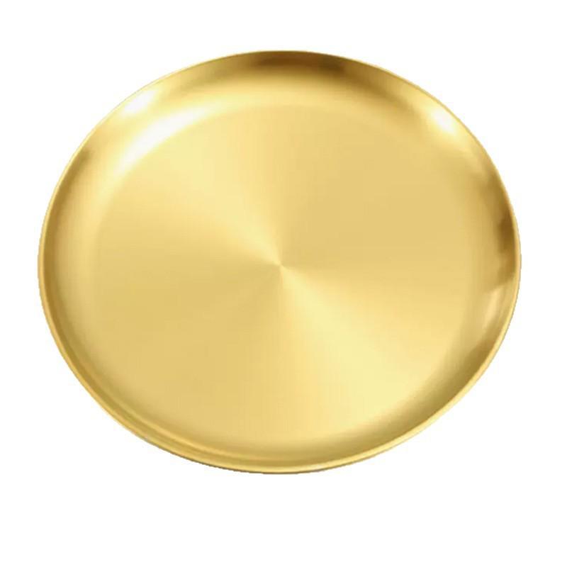 304 Stainless Steel Korean BBQ & Dinner Tray - Gold Round Plate