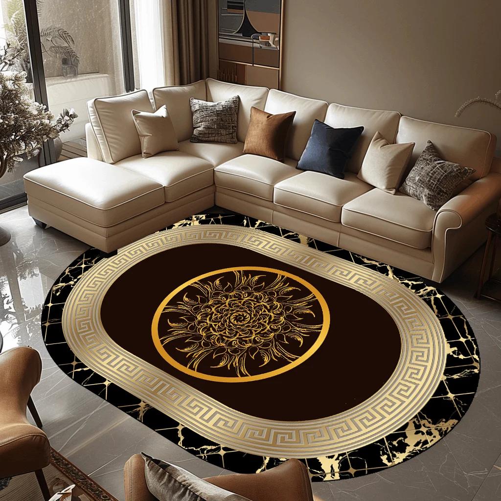 Luxury Oval Living Room Carpet Bedroom Carpets Modern Bedside Non-slip Floor Mats Home Decoration Study Sofa Area Rug Washable