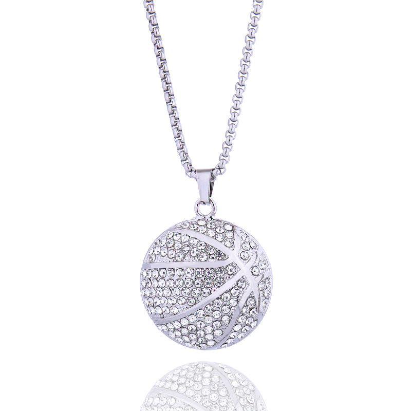 Men's Gold Diamond Basketball Pendant Necklace - Trendy Hip Hop Jewelry Accessory