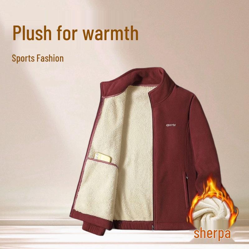 2024 Dad's Fleece-Lined Winter Jacket: Warm, Thick Stand-up Collar Coat for Middle-Aged and Elderly Men