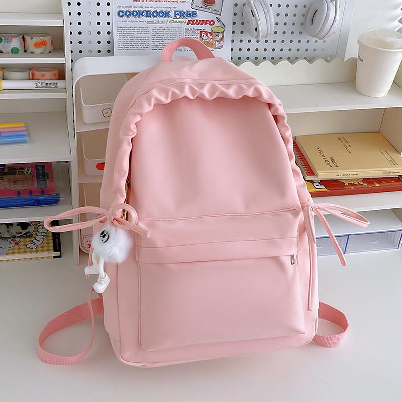 Simple Color Solid Lace Bow Design Student Backpack For School And Use Daily