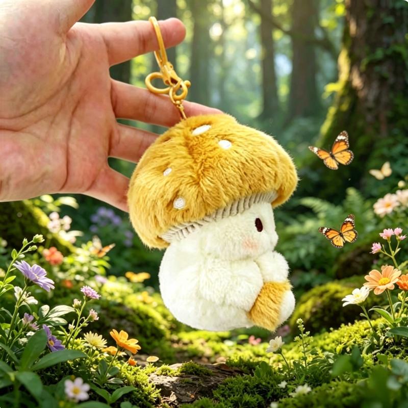 Cute Mushroom Plush Keychain, Cartoon Doll Pendant for Bags & Couples