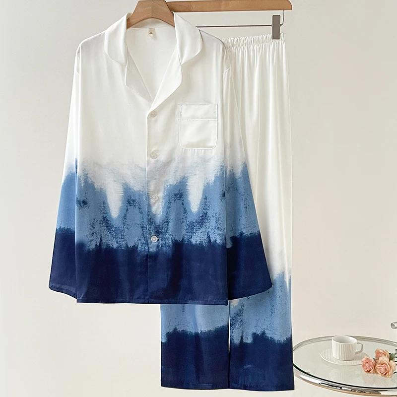 Printed Satin Pajamas Women's 2-piece Pajama Set Long-sleeved Trousers Pajama Set Loose Casual Home Wear Pajamas Casual Wear