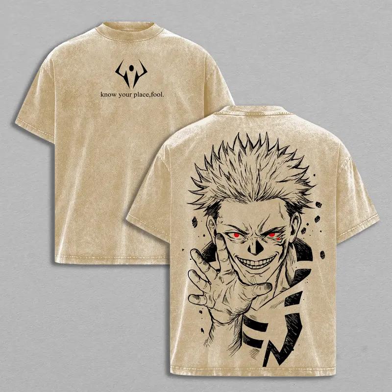 

Anime Jujutsu Kaisen Ryomen Sukuna Printed Tee Men Women Casual Cotton Tshirts Washed T-shirt Harajuku Male Oversized T Shirt XXL бежевий