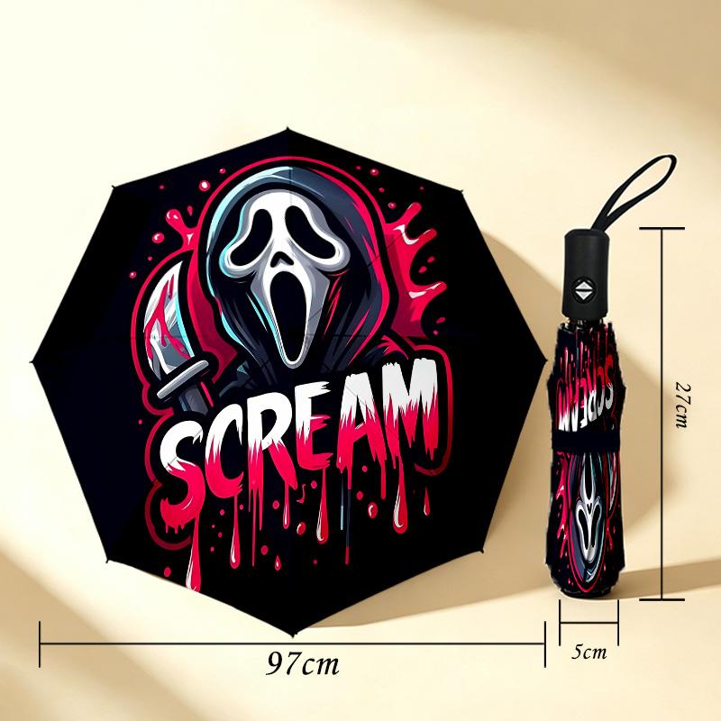 Scream Horror 8 Ribs 3Fold Black Glue Uv Protection Umbrella Sun Protection Rainproof Compact Folding Umbrella For Travel Daily Use C923958