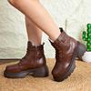 Brown Retro  Boots For Women British Styleautumn And Winter New Thick-Soled Height-Increasing Short Boots With