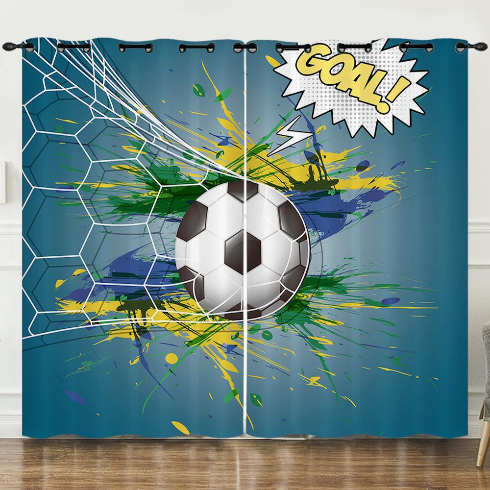 

World Cup Football Sports Basketball 3D Digital Printing Curtain Blackout Punching Picture 2pcs*97cm*114cm*2