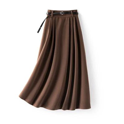 Módna kancelárska dámska skladaná sukňa Dámske Elegantné Voľné sukne do A s vysokým pásom Dámska Jeseň Zima Vlnená Káva dlhá sukňa 29914