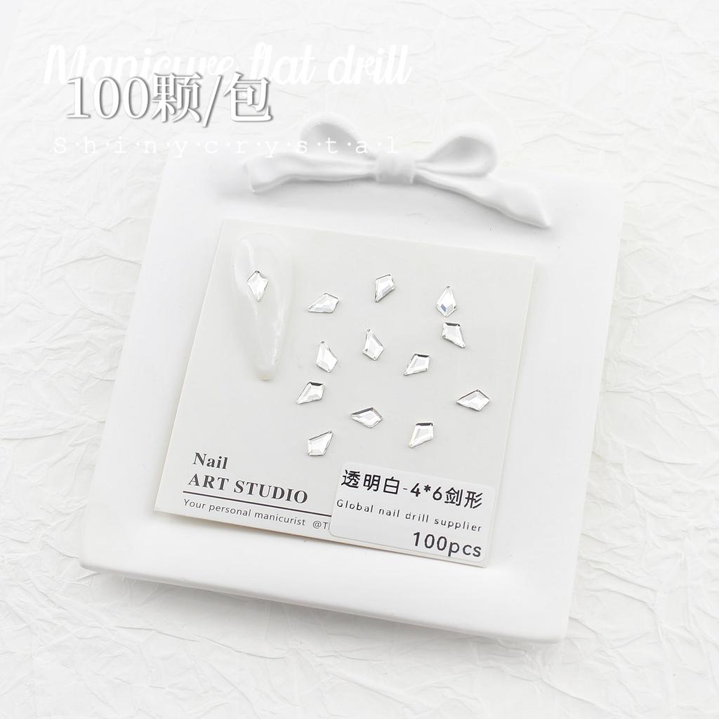 Nail Art White Flat Bottom Special-Shaped Diamond Size Mini Water Drop Love Square Transparent Diamond Jewelry White Rectangular Diamond
