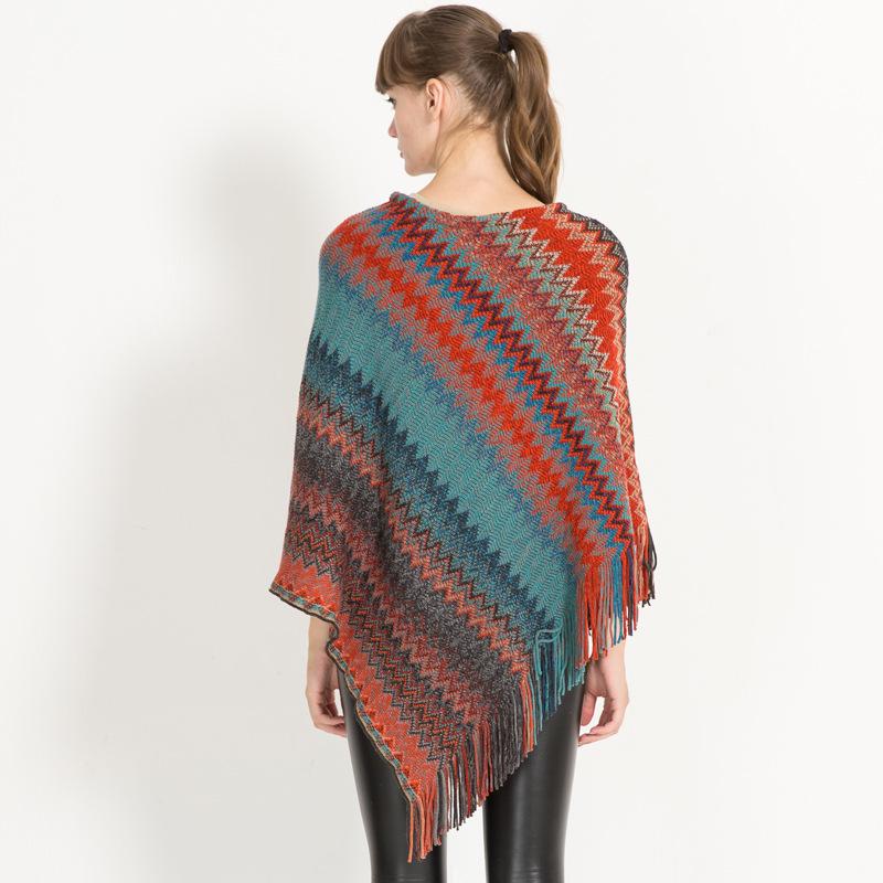 Women Geometric Chevron Poncho Shawl,Acrylic Imitation Cashmere Knit Tassel Cape Wrap,Oversized Pullover Shawl for Autumn Winter