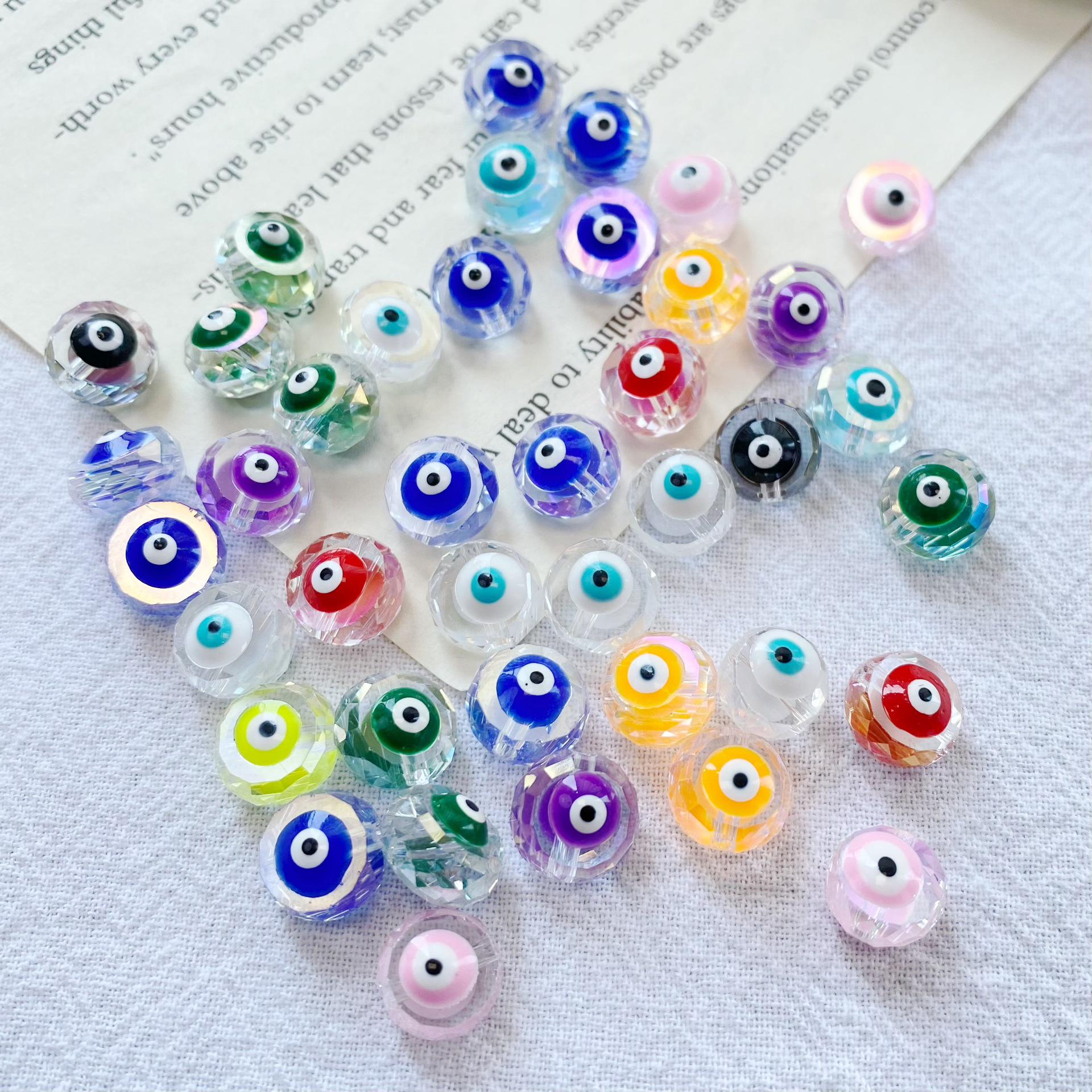 Faceted Transparent Colored Glass Beads for DIY Jewelry, 6-10mm Flat Beads for Handmade Accessories and Bracelets