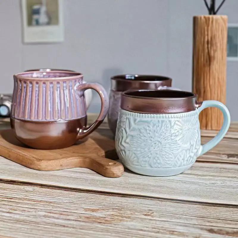 520ml Creative Kiln Change Mug Breakfast Cup Retro Coffee Cups Milk Cup Ceramic Mug Mugs Large-capacity Hand Warmer Drinkware