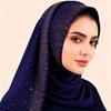 Full Cover Rhinestone Chiffon Scarf Solid Color Breathable Prayer Hijab Crinkle Shawl